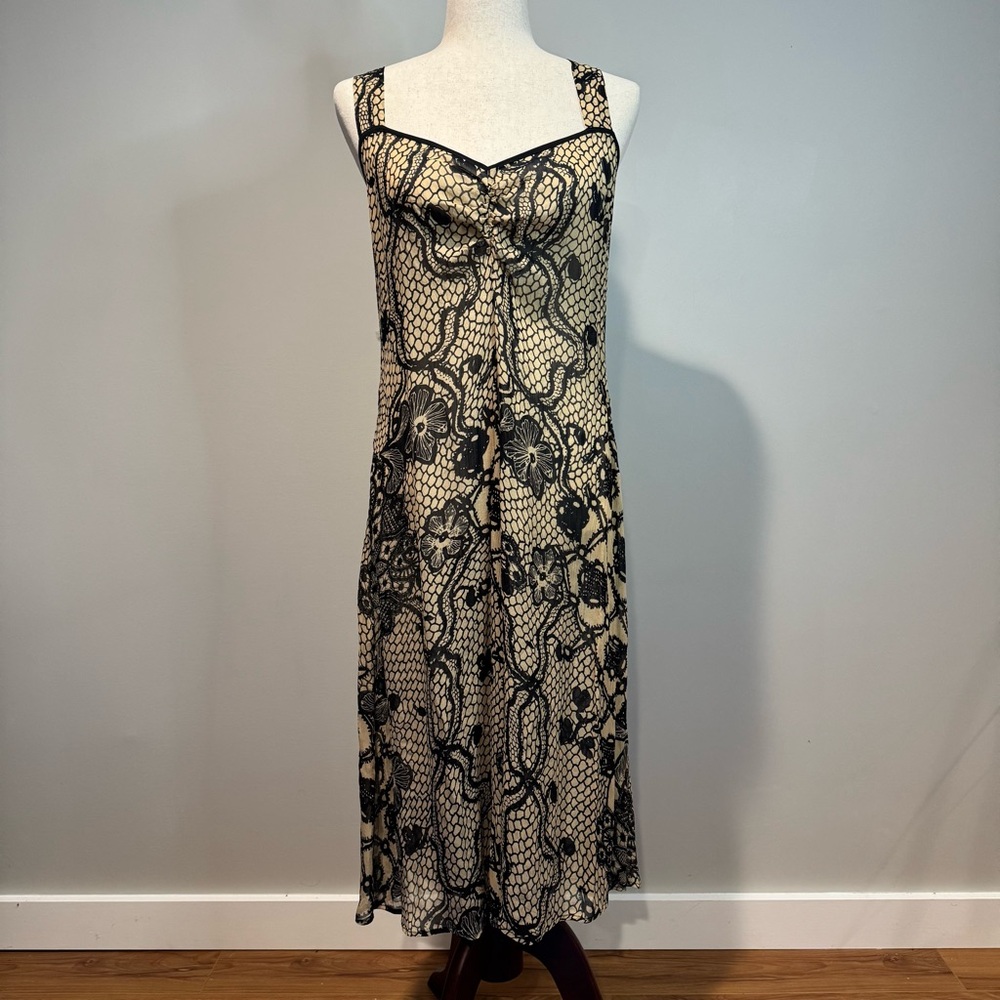Black & Tan Floral Lace Sleeveless Sheer Dress Racerback Whimsigoth Witchy